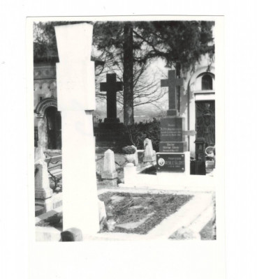 Fotografie &amp;rdquo;Crucea și morm&amp;acirc;ntul G. Bacovia - cimitirul Bellu&amp;rdquo; (1965, 8,5x5,5cm.) foto