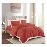 Cumpara ieftin Lenjerie de Pat Dublu, Bumbac Finet, 4 Piese Cu Elastic, Caramiziu-CPL133