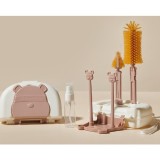 Set Portabil cu Suport de Spalare/ Uscare Biberoane, Flippy, Perii de Silicon pentru Curatarea Tetinelor, Suzetelor, Paharelor si Biberoanelor, Cutie