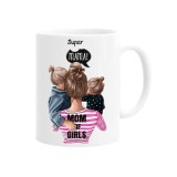 Cana alba personalizata &quot;super mama, mom of girls&quot;, INOVATIX&reg;. 330ml