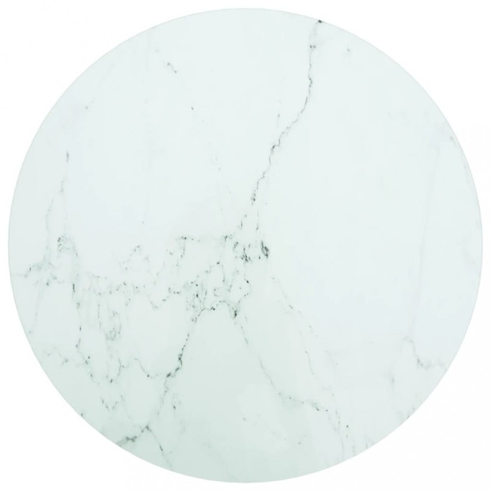 vidaXL Blat masă, alb, &Oslash;50x0,8 cm, sticlă securizată, design marmură