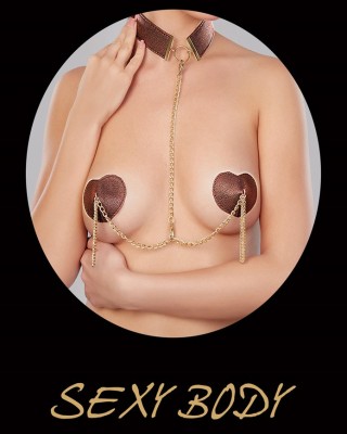 Set Acoperitoare Sfarcuri si Choker Sexy Hearties, Bronz foto