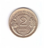 Moneda Franta 2 francs/franci 1937, stare buna, curata, Europa, Bronz-Aluminiu