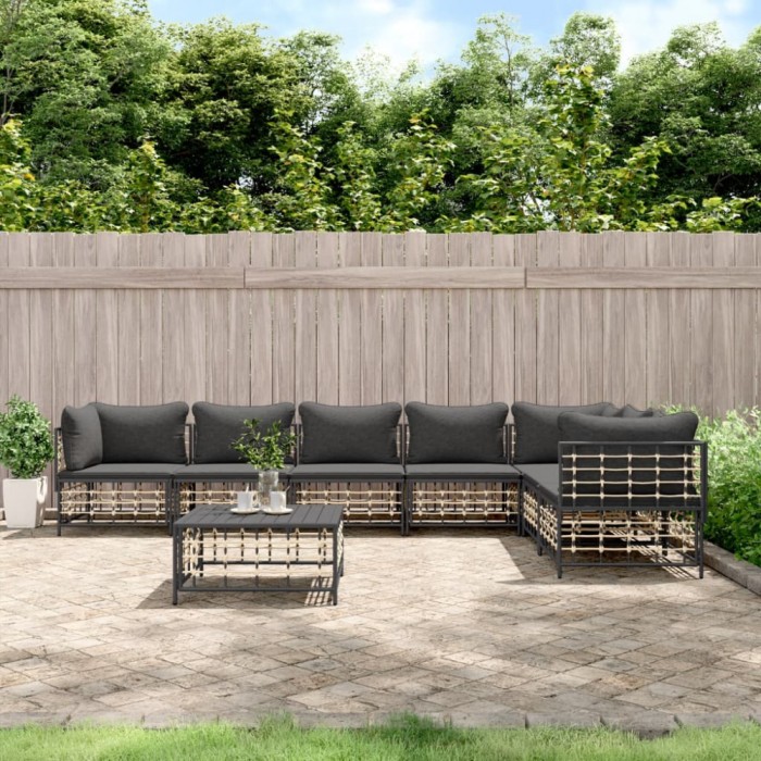 vidaXL Set mobilier de grădină cu perne, 8 piese, antracit, poliratan 3186763