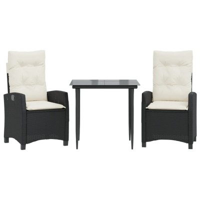 Set mobilier de gradina cu perne, 3 piese, negru, poliratan foto