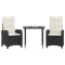 Set mobilier de gradina cu perne, 3 piese, negru, poliratan