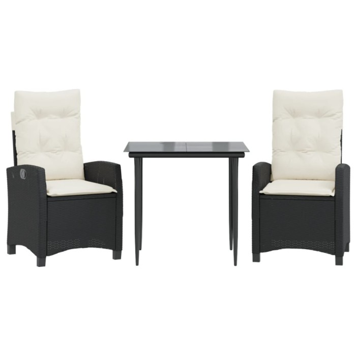 Set mobilier de gradina cu perne, 3 piese, negru, poliratan