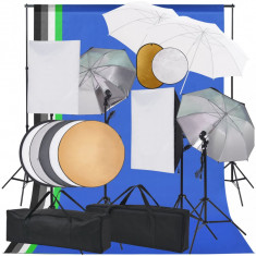 vidaXL Set studio foto cu lumini softbox, umbrele, fundal ?i reflector foto