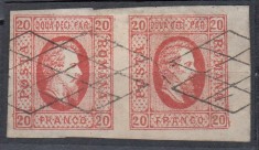 ROMANIA 1865 LP 17 ALEXANDRU IOAN CUZA 20 PARALE ROSU PERECHE STAMPILA GRATAR