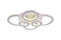 Lustra LED 238W, 6 cercuri diamante, alb + crom, telecomanda, 4320lm, lumina calda/rece + RGB