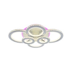 Lustra LED 238W, 6 cercuri diamante, alb + crom, telecomanda, 4320lm, lumina calda/rece + RGB