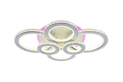Lustra LED 238W, 6 cercuri diamante, alb + crom, telecomanda, 4320lm, lumina calda/rece + RGB foto