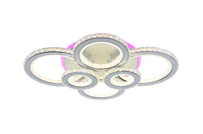 Lustra LED 238W, 6 cercuri diamante, alb + crom, telecomanda, 4320lm, lumina calda/rece + RGB