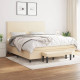 Cumpara ieftin Pat box spring cu saltea, crem, 160x200 cm, material textil