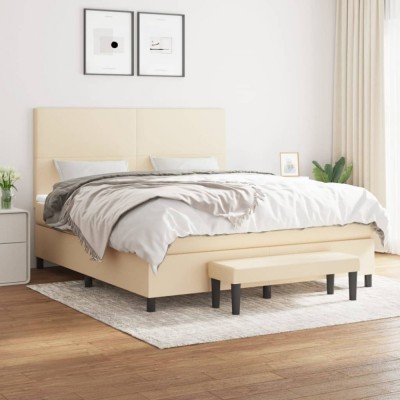 vidaXL Pat box spring cu saltea, crem, 160x200 cm, material textil 3136450 foto