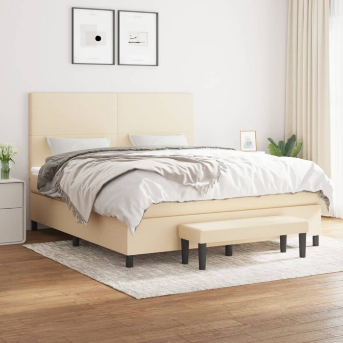 vidaXL Pat box spring cu saltea, crem, 160x200 cm, material textil 3136450