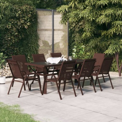 vidaXL Set de servit masa pentru grădină, 9 piese, maro și negru 3095978 foto