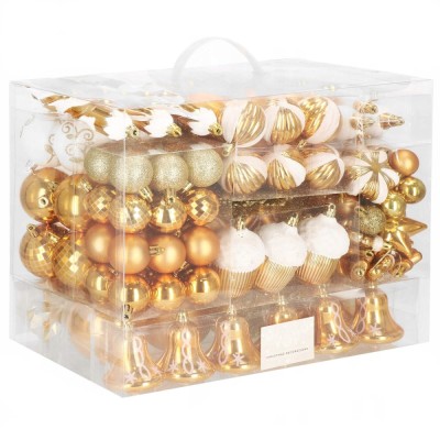 Set globuri si decoratiuni de Craciun, 155 piese, diverse dimensiuni, auriu Household NewTrend foto