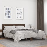 VidaXL Cadru de pat, stejar maro, 160x200 cm, lemn prelucrat și metal