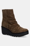 Fly London cizme din piele &icirc;ntoarsă BANN538FLY culoarea maro, toc pana, P501538013
