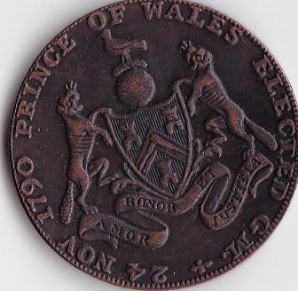 Prince of Wales Elected Masonic Half-Penny Token JETON 1790 XF foto