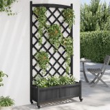Jardinieră cu spalier și roți, negru, lemn masiv de brad