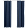 Draperii opace aspect in, carlige, 2 buc., albastru, 140x245 cm