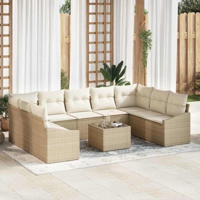 vidaXL Set de canapele pentru grădină 10 pcs Bej Rattan poli 3346891 foto