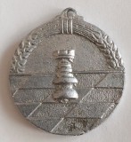 CY - Medalie SAH Romania comunism / RARITATE / Aluminiu / Identica cu cea din Bronz inscriptionata &quot;Campionatul National de Sah R.P.R. OSP F.R.S&quot;