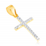 Cumpara ieftin Pandantiv din aur galben 14K - cruce latină subțire strălucitoare, zirconii transparente