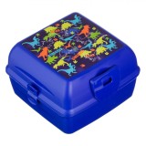 Caserolă Alimente, Model Dinozauri, Albastru, Capacitate 1.3L, Plastic, 2 Compartimente, Microunde Sigur, Oem