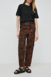 Weekend Max Mara pantaloni de bumbac culoarea maro, drept, high waist 2415130000000