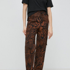 Weekend Max Mara pantaloni de bumbac culoarea maro, drept, high waist 2415130000000