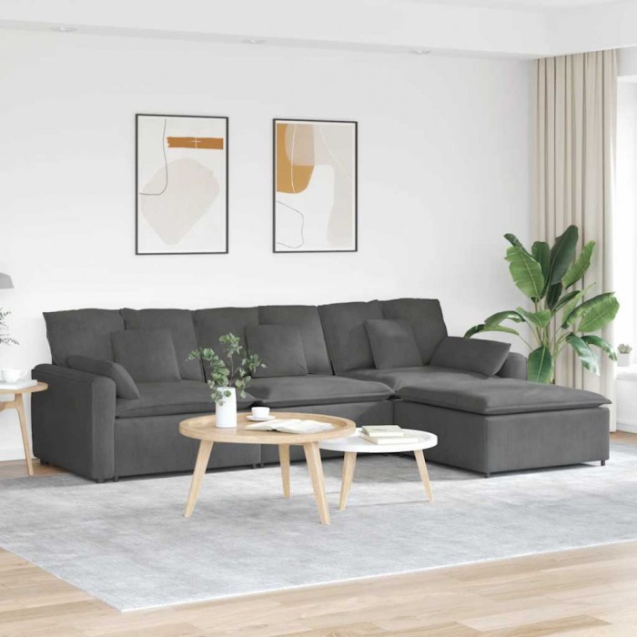 vidaXL Canapea modulară cu taburet și perne Gri &icirc;nchis 3321078