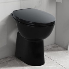 vidaXL Vas WC fără ramă &icirc;nchidere silențioasă, + 7 cm, negru, ceramică