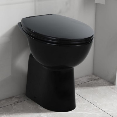 vidaXL Vas WC fără ramă &amp;icirc;nchidere silențioasă, + 7 cm, negru, ceramică foto