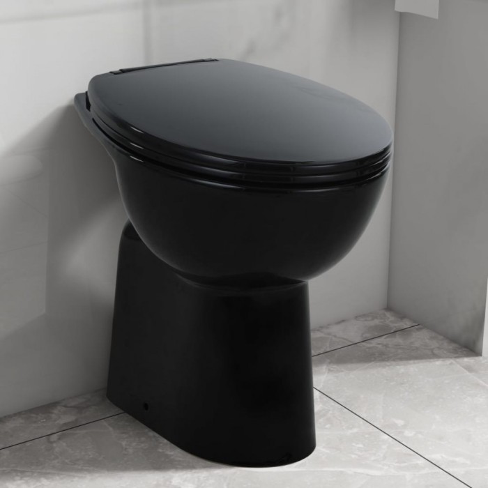 vidaXL Vas WC fără ramă &icirc;nchidere silențioasă, + 7 cm, negru, ceramică