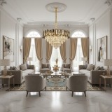 Candelabru Cristal AURUM Magno 12xE14, Diametru 60cm, Inaltime 40cm, Auriu Lucios, Inaltime Reglabila, Design Elegant