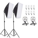 Cumpara ieftin Kit studio doua softboxuri cu soclu pentru 4 becuri fiecare , 8 bec LED 40w, lumina alba