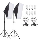 Cumpara ieftin Kit studio doua softboxuri cu soclu pentru 4 becuri fiecare , 8 bec LED 40w, lumina alba, Oem