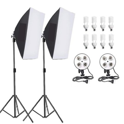 Kit studio doua softboxuri cu soclu pentru 4 becuri fiecare , 8 bec LED 40w, lumina alba foto