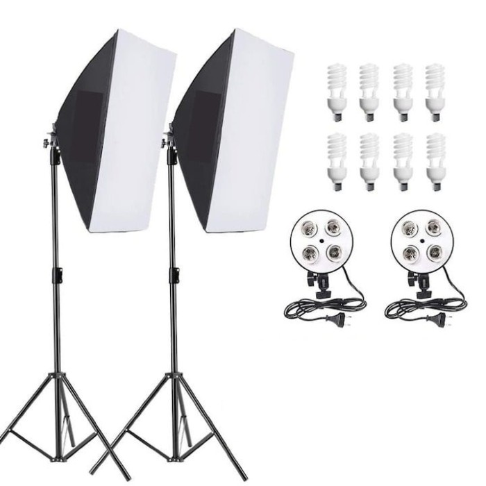 Kit studio doua softboxuri cu soclu pentru 4 becuri fiecare , 8 bec LED 40w, lumina alba