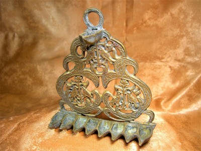 Iudaica, menorah arhaica bronz, sec 18, antique, colectie, cadou foto