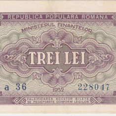 ROMANIA RPR 3 lei 1952 VF+