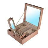 Caseta de bijuterii piele ecologica Crem / Albastra / Roz cu oglinda WZ4783