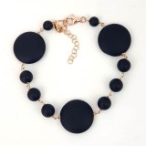Cumpara ieftin Brățară Argint 925 Placată Aur Roz, Agat Negru Satinat, Reglabilă 18-23cm, Damă, Timeless, Made in Italy, Cutie Cadou