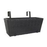 Jardiniera din plastic 7390500, cu suport, pentru balustrada, finisaj ratan sintetic, interior / exterior, dreptunghiulara, negr