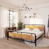Cadru Pat Gossi 200x200 cm Metal Negru, Lemn Masiv Stejar si MDF. Suport Lamele Robust. Somn Confortabil!