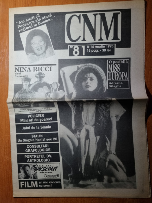 ziarul CNM 8-14 martie 1993-adriana silaghi miss europa,interviu stela popescu