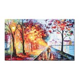 Tablou indragostiti pictat manual, Brat la brat sub umbrela mea, 100x60cm ulei pe panza in cutit, efect 3D, Magistral